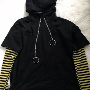 Black Hoodie w/ yellow striped sleeves